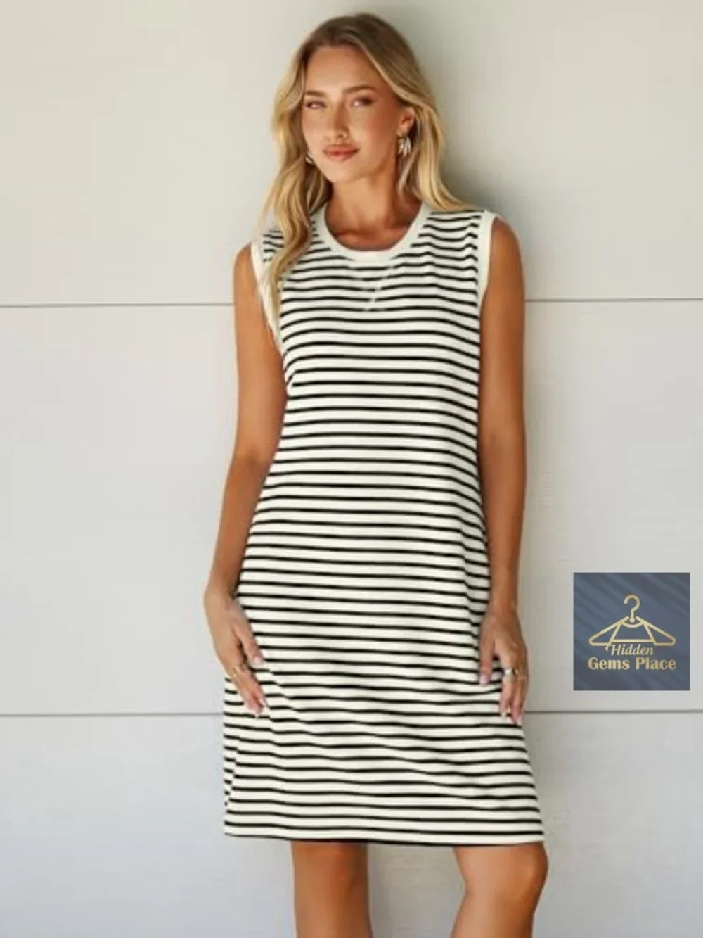 Womens Sleeveless Striped Shift Tank Dress Summer Casual Beach Vacation Outfit